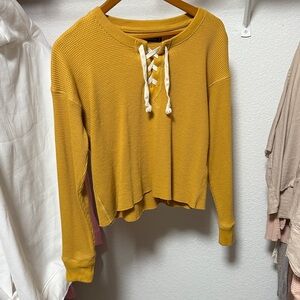Abercrombie & Fitch Yellow Lace-Up Knit Top